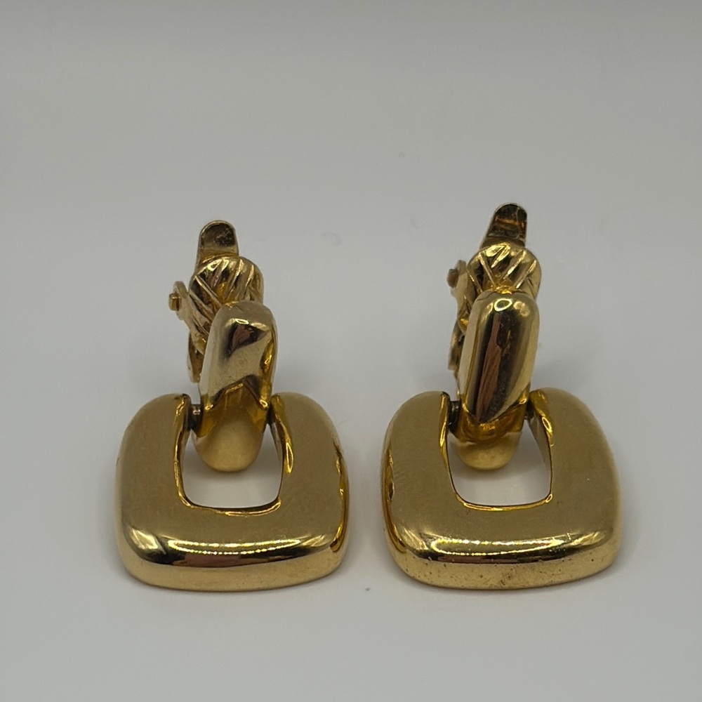 Trifari Gold-Tone Square Door Knocker Earrings Minimalist Style - Picture 3 of 5